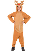 Kids Reindeer Costume Brown Hooded Jumpsuit with Antlers and Red Nose 4