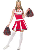 Cheerleader Costume Adult Red White Dress Black Red Pom Poms 1