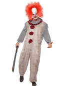 Vintage Clown Costume Adult Grey Red Jumpsuit and Neck Ruffle 1