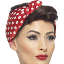 40s Rosie Wig Adult Brown Red White Headscarf 1