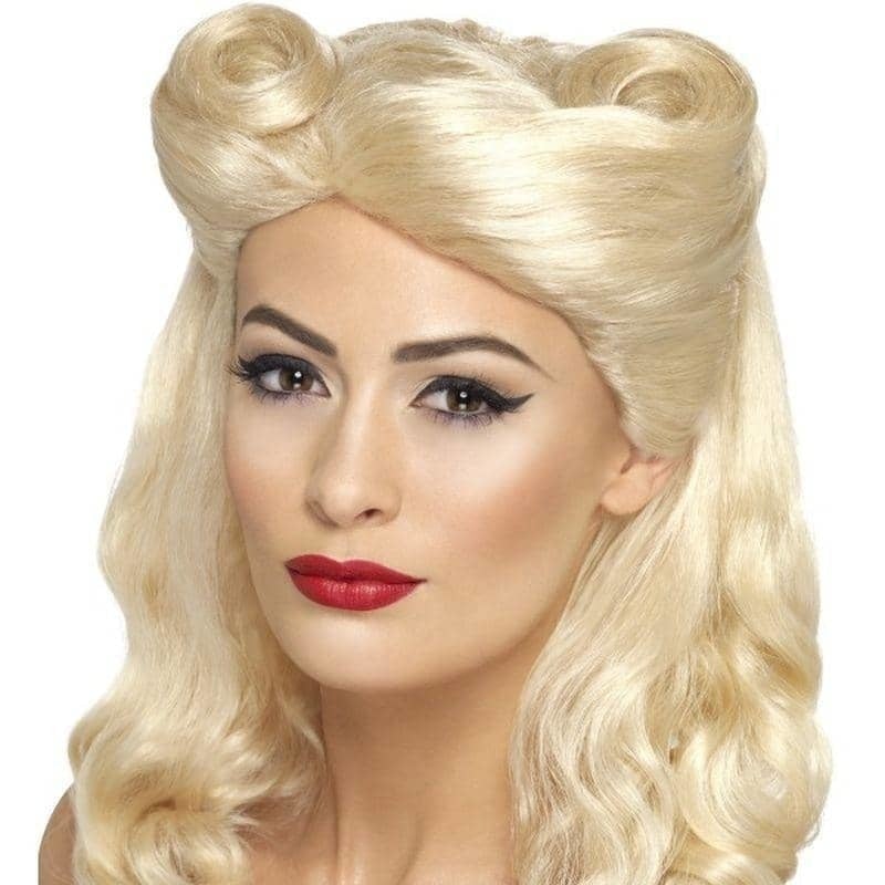 40s Rosie Wig Adult Brown Red White Headscarf
