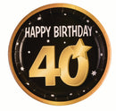 40th Birthday Paper Plates 9" 8 In Packet Black Gold 2