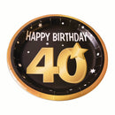 40th Birthday Paper Plates 9" 8 In Packet Black Gold 1
