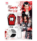 Vampire Make-Up Set  2 Fangs In Coffin Tray, Thermoplastic Adhesive Grains 1,4 G, Blood Gel 3 Ml, 3 Colours Make Up 4,5 Ml, Sponge 