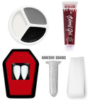 Vampire Make-Up Set  2 Fangs In Coffin Tray, Thermoplastic Adhesive Grains 1,4 G, Blood Gel 3 Ml, 3 Colours Make Up 4,5 Ml, Sponge 