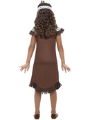 Native American Inspired Girl Costume Kids Brown Fringed Dress and Feather Headband 3
