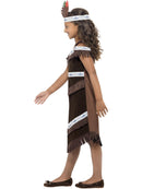Native American Inspired Girl Costume Kids Brown Fringed Dress and Feather Headband 2