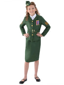 WW2 Army Girl Costume Kids Khaki Green Jacket Skirt Hat 2