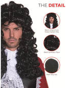 Pirate Captain Wig Adult Black Long Curly Captain Hook Costume Hair 3