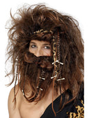 Crazy Caveman Set Adult Brown Wig Beard Headband Bones and Braids Instant Costume 2