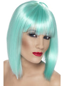 Neon Aqua Short Blunt with Fringe Adult Glam Wig 1