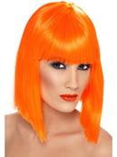 Glam Wig Neon Orange Short Blunt with Fringe Adult Costume Hair 1