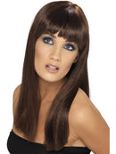 Glamourama Wig Brown Long Straight with Fringe Costume Hair 1
