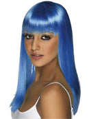 Glamourama Wig Neon Blue Long Straight with Fringe Costume Hair 1