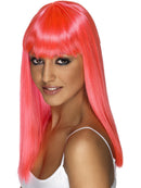 Glamourama Wig Adult Neon Pink Long Straight with Fringe Fantasy Costume Hair 1