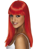 Neon Red Long Straight Wig with Fringe Glamourama Style 1
