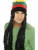 Rasta Hat with Long Black Dreadlocks Caribbean Costume Accessory 1