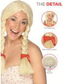 Schoolgirl Dutch Wig Blonde Plaits with Red Ribbons 3