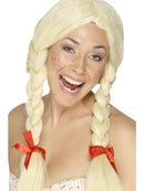 Schoolgirl Dutch Wig Blonde Plaits with Red Ribbons 1