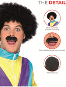 Scouser Set Black Curly Wig and Tash Adult 80s Instant Costume 3