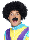 Scouser Set Black Curly Wig and Tash Adult 80s Instant Costume 1