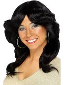 70s Flick Wig Black Long Wavy and Layered Adult Costume Hair 1