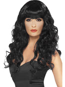 Siren Wig Long Curly Black with Fringe Adult Costume Hair 1
