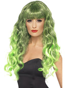 Siren Wig Long Curly Green and Black with Fringe Adult Costume Hair 1