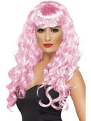 Siren Wig Adult Pink Long Curly with Fringe Music Video Costume Hair 1