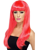 Babelicious Wig Adult Neon Pink Long Straight with Fringe Costume Hair 1