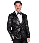 Party Fashion Jacket  Black Sequin Jacket With Satin Collar And Pockets 