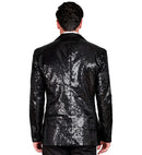 Party Fashion Jacket  Black Sequin Jacket With Satin Collar And Pockets 
