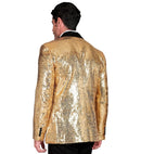 Party Fashion Jacket  Gold Sequin Jacket With Satin Collar And Pockets 