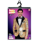 Party Fashion Jacket  Gold Sequin Jacket With Satin Collar And Pockets 