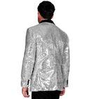 Party Fashion Jacket  Silver Sequin Jacket With Satin Collar And Pockets 