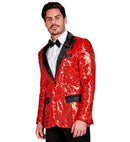 Party Fashion Jacket  Red Sequin Jacket With Satin Collar And Pockets 