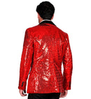 Party Fashion Jacket  Red Sequin Jacket With Satin Collar And Pockets 