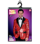 Party Fashion Jacket  Red Sequin Jacket With Satin Collar And Pockets 