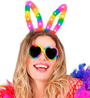 Light-Up Rainbow Bunny Ears With Steady, Slow & Fast Flashing Light Modes