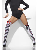 Opaque Hold Ups Black White Striped with Bows Adult 2