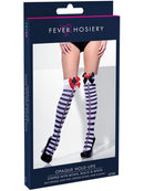 Opaque Hold Ups Black White Striped with Bows Adult 4