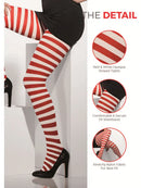 Opaque Tights Adult Red White Striped Xmas Costume Accessory 4