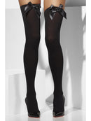 Opaque Hold Ups Black with Black Bows 3