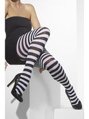 Horizontal Striped Opaque Tights Black White Halloween Costume Accessory 5
