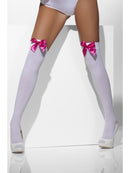 Opaque Hold Ups White with Fuchsia Bows Adult Costume Accessory 3