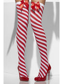 Opaque Hold Ups Red and White Striped with Bows Adult Costume Accessory 3
