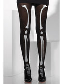 Opaque Tights Black with Skeleton Print Adult Costume Accessory 2