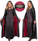 Black Velvet Hooded Cape With Red Lining 140 Cm