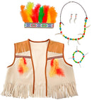 Indian Dress-Up Set  Vest, Headband With Feathers, Earring, Necklace, Bracelet 