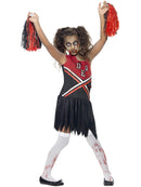 Zombie Cheerleader Costume Kids Red and Black Blood Stained Dress and Pom Poms 4